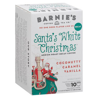 Barnie's Coffee & Tea Co. Coffee, Medium Roast, Santa's White Christmas, Decaf, Single Serve Cups